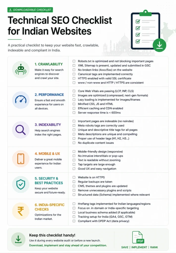 Downloadable technical SEO checklist for Indian websites