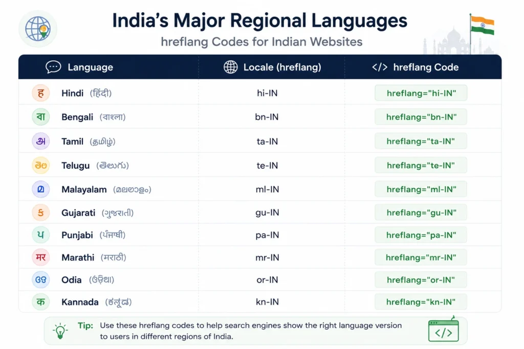 hreflang codes for Indian regional languages